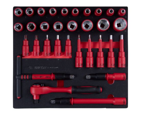 Набор торцевых диэлектрических головок с принадлежностями KING TONY 1/2"", шестигранные, 8-32 мм, ложемент, 32 предмета 9-45VE02MRV 