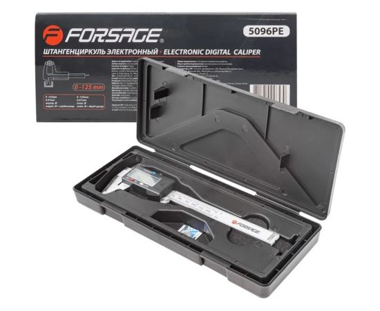 Электронный штангенциркуль Forsage 0-125 мм, 0.01 мм, внутренний, наружный диаметр + глубиномер, в пластиковом футляре F-5096PE – изображение 2