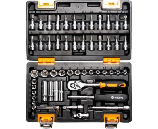 Набор инструментов 1/4 дюйма, CrV, пластиковый кейс 57 предмета Вихрь 73/6/7/2 – изображение 3