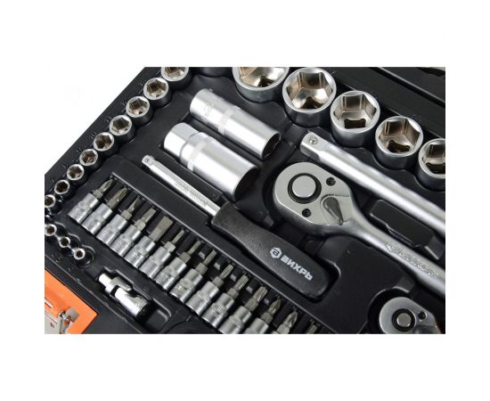 Набор инструментов 1/2, 1/4 дюйма, CrV, пластиковый кейс 82 предмета Вихрь 73/6/7/3 – изображение 6