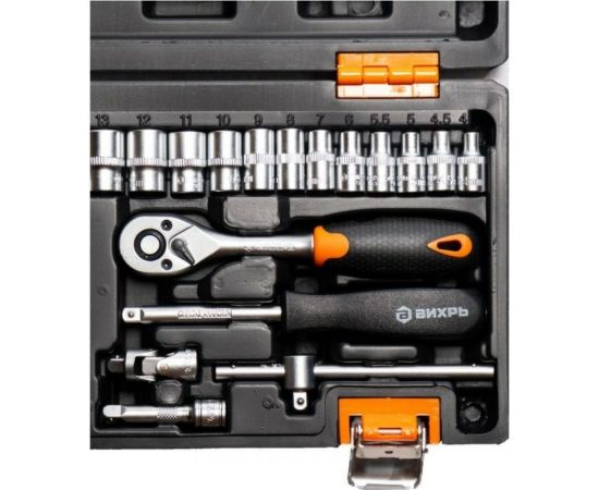 Набор инструментов 1/4 дюйма, CrV, пластиковый кейс 29 предмета Вихрь 73/6/7/1 – изображение 7