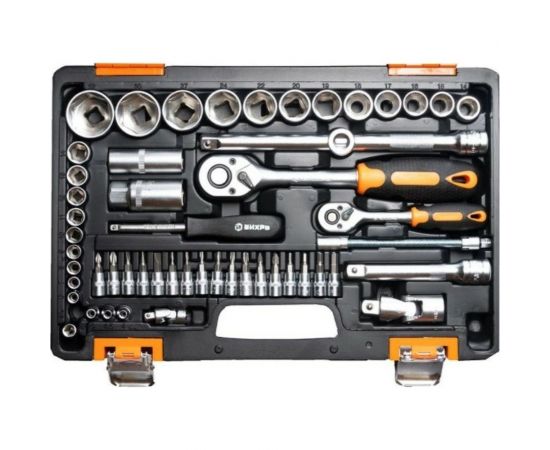 Набор инструментов 1/2, 1/4 дюйма, CrV, пластиковый кейс 82 предмета Вихрь 73/6/7/3 – изображение 8