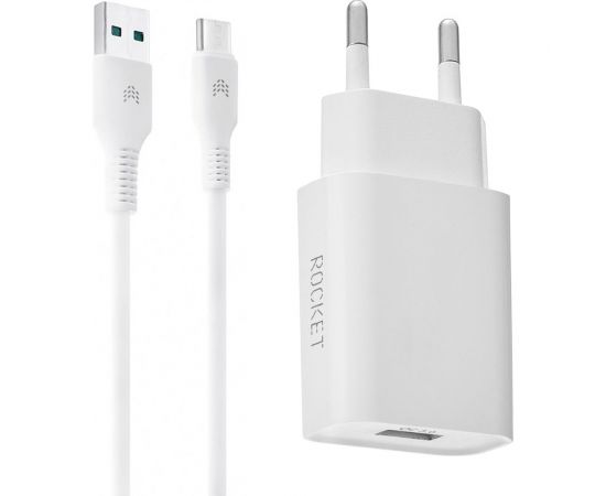 Сетевое зарядное устройство ROCKET 18W, USB-A и кабель USB-A,Type C RWCC505WH18AC-A 