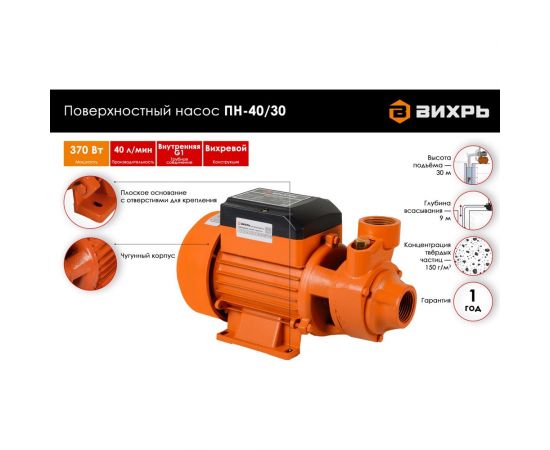 Поверхностный насос Вихрь ПН-40/30 68/4/11 – изображение 2