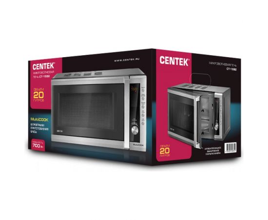 Микроволновая печь Centek СВЧ CT-1582 сталь, 700W, 20 л, 8 программ, таймер, подсветка, камера эмаль, ЖК-дисплей – изображение 3
