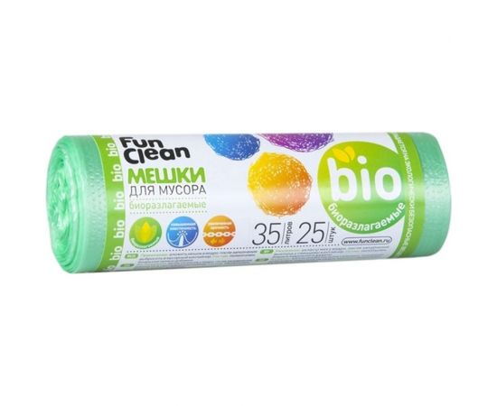 Мешки для мусора ""Особо прочные"" 35 л, 25 шт, биоразлагаемые, зеленые, ролик Fun Clean 6913 