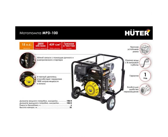 Мотопомпа Huter MPD-100 70/11/6 – изображение 2