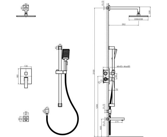 Встроенная душевая система RUSH Thira 3 режимная TR3635-60Black – изображение 2