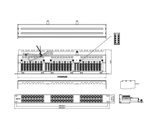 Патч-панель высокой плотности 19"" Hyperline, 1U, 48 портов RJ-45, полный экран, категория 6, 420642 – изображение 2