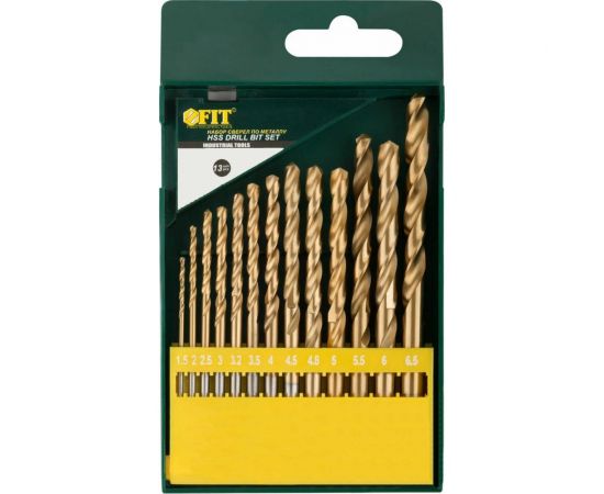 Набор сверл по металлу 13 шт, 1.5-6.5 мм, HSS с добавкой кобальта 5%, DIN 338 FIT 34015 