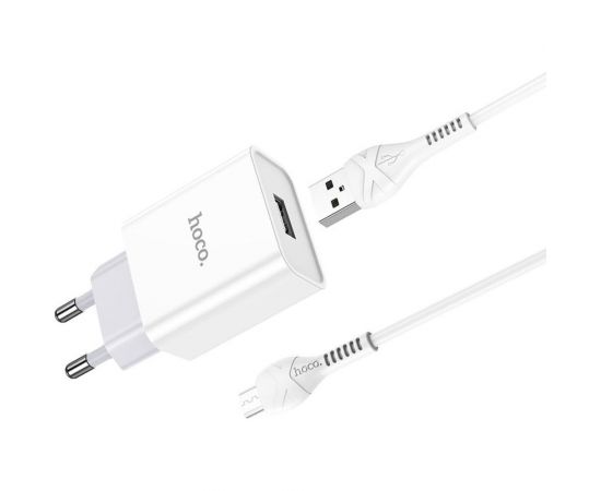 Сетевое зарядное устройство Hoco c81a asombroso 1xusb, 2.1а + usb кабель microusb, 1м (белый) 0L-00049103 