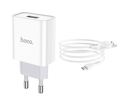 Сетевое зарядное устройство Hoco c81a asombroso 1xusb, 2.1а + usb кабель microusb, 1м (белый) 0L-00049103 – изображение 2