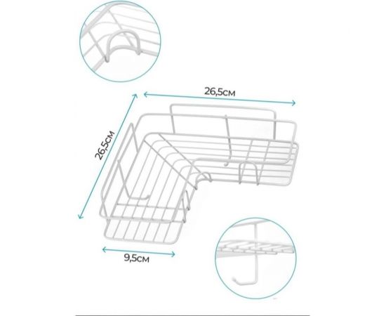 Подвесная полка + крючки 2 шт. Union угловая, с крючками, 26,5x26,5x9,5см 21US02-429W – изображение 2