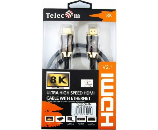 Кабель Telecom, HDMI 19M/M, ver. 2.1, 8K 60 Hz 2m металлические разъемы, нейлоновая оплетка TCG300-2M – изображение 2