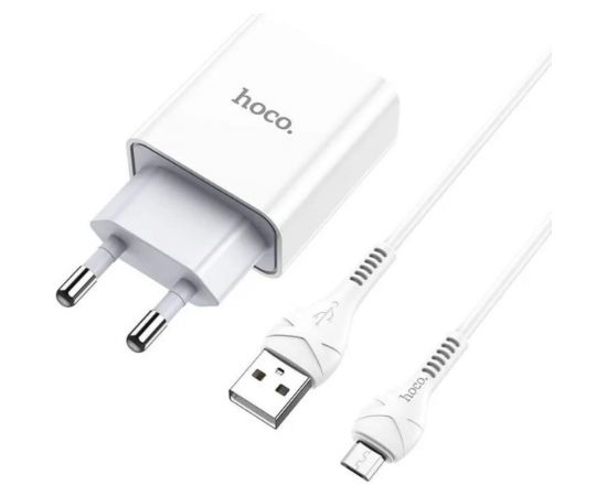Сетевое зарядное устройство Hoco c81a asombroso 1xusb, 2.1а + usb кабель microusb, 1м (белый) 0L-00049103 – изображение 3