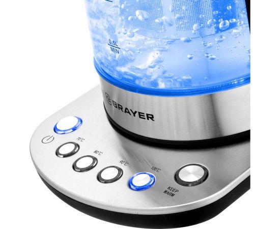 Электрический стеклянный чайник BRAYER 1.7 л, с выбором температуры, ситечко BR1028 – изображение 5