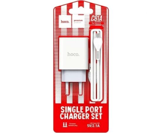 Сетевое зарядное устройство Hoco c81a asombroso 1xusb, 2.1а + usb кабель microusb, 1м (белый) 0L-00049103 – изображение 5