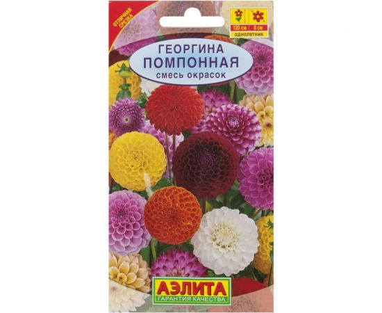 Семена Аэлита Георгина Помпонная, смесь окрасок, однолетний, 0.3 г 4601729050596 