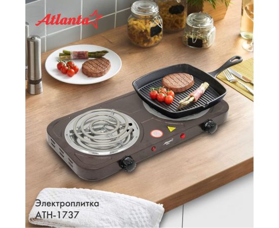 Двухконфорочная электроплитка Atlanta ATH-1737 brown – изображение 2