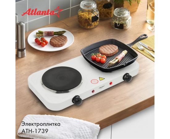Двухконфорочная электроплитка Atlanta ATH-1739 white – изображение 6