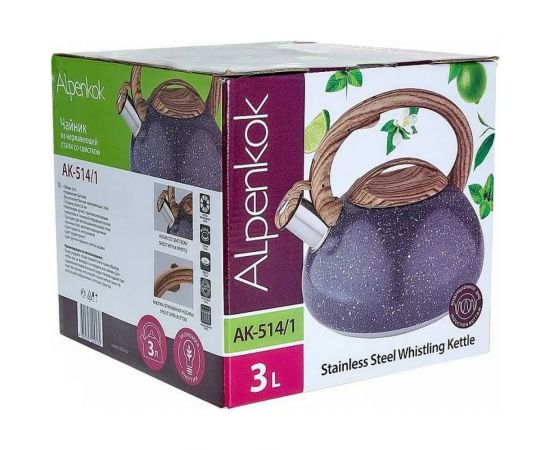 Чайник Alpenkok AK-514/1 нержавеющая сталь со свистком 3,0 л 12 Р1-00003623 – изображение 6