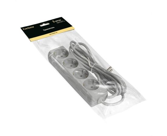 Удлинитель ExeGate ECE-4-3G 4 евророзетки с заземлением, 3м, серый 285814 – изображение 2