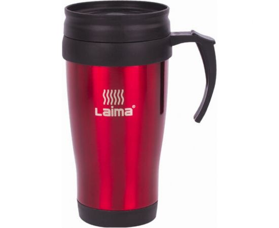 Термокружка ЛАЙМА LAIMA, 400 мл, нержавеющая сталь, пластиковая ручка, красная 605127 