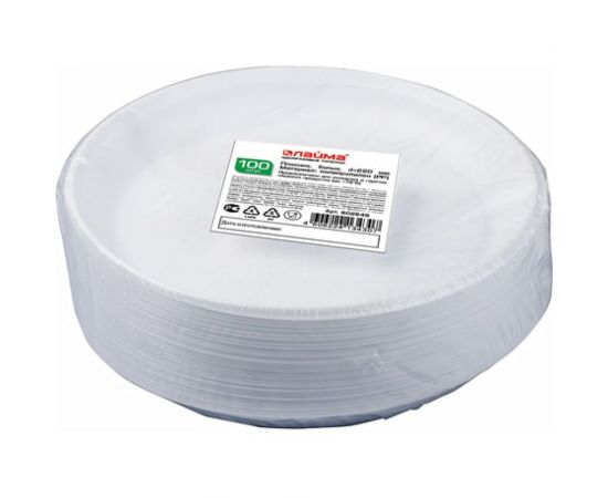 Одноразовые тарелки ЛАЙМА Стандарт 100 шт, белые 602649 – изображение 2