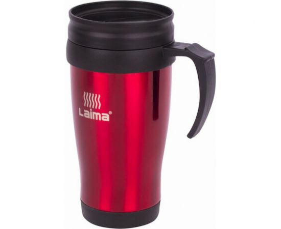 Термокружка ЛАЙМА LAIMA, 400 мл, нержавеющая сталь, пластиковая ручка, красная 605127 – изображение 2