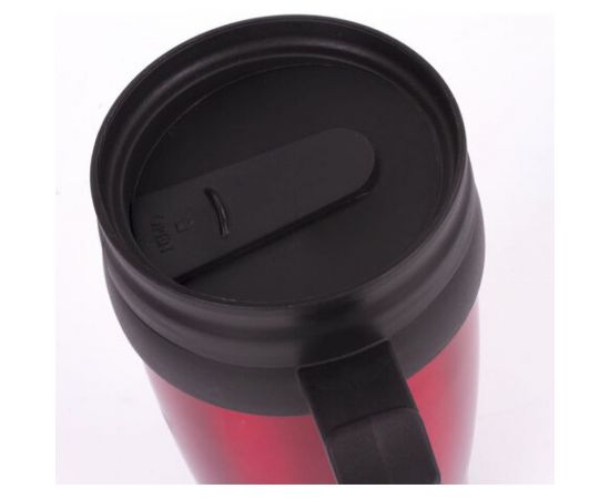 Термокружка ЛАЙМА LAIMA, 400 мл, нержавеющая сталь, пластиковая ручка, красная 605127 – изображение 3