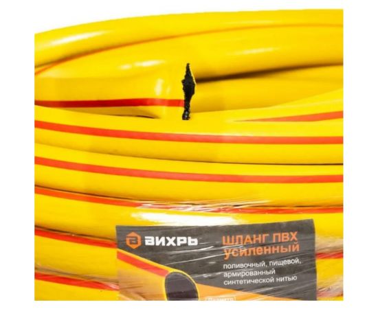 Армированный усиленный поливочный шланг Вихрь ПВХ, пищевой, трехслойный, 3/4"", 25 м, жёлтый 73/7/2/4 – изображение 5