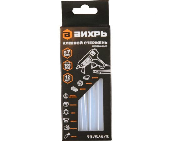 Стержень клеевой 7x100 мм, 12 шт Вихрь 73/5/6/3 