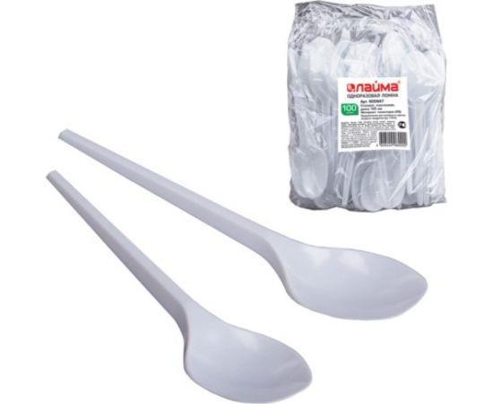 Пластиковые одноразовые столовые ложки ЛАЙМА Бюджет, комплект 100 шт, 65 мм 600947 