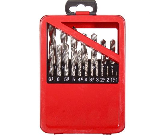 Набор сверл по металлу (19 шт; 1-10 мм; HSS) Вихрь 73/10/6/18, металл. коробка, цилиндрический хвостовик 