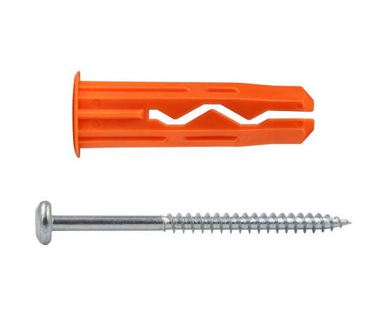 Универсальный нейлоновый дюбель ЕВРОПАРТНЕР оранжевый, multi pro, 10x40 мм, шуруп multi, полукруглая голова, неполная резьба, tx25, zn, 5x70 мм, бита tx, 6 шт. RB3 0144 