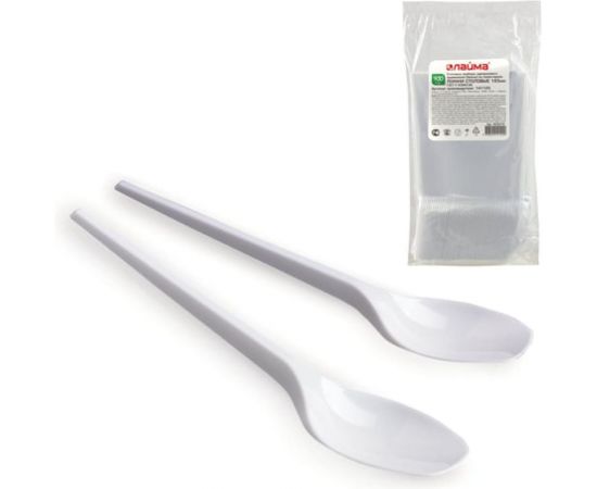 Пластиковые одноразовые столовые ложки ЛАЙМА Эталон, комплект 100 шт, 165 мм 603079 
