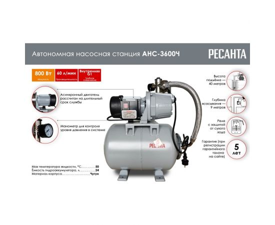 Автономная насосная станция Ресанта АНС-3600Ч 77/1/3 – изображение 2