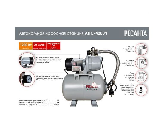 Автономная насосная станция Ресанта АНС-4200Ч 77/1/6 – изображение 2