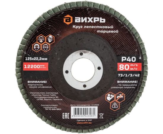 Круг лепестковый торцевой 125x22.2 мм, Р40 Вихрь 73/1/3/42 – изображение 5