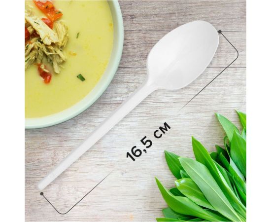 Пластиковые одноразовые столовые ложки ЛАЙМА Эталон, комплект 100 шт, 165 мм 603079 – изображение 6