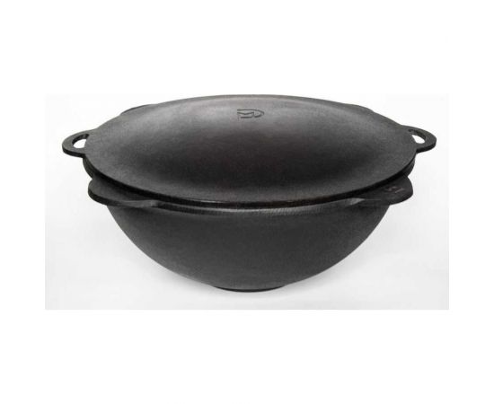 Чугунный казан Davr Metall 8 л плоское дно с крышкой саджем казан8(плоск)+крыш(садж)8л 