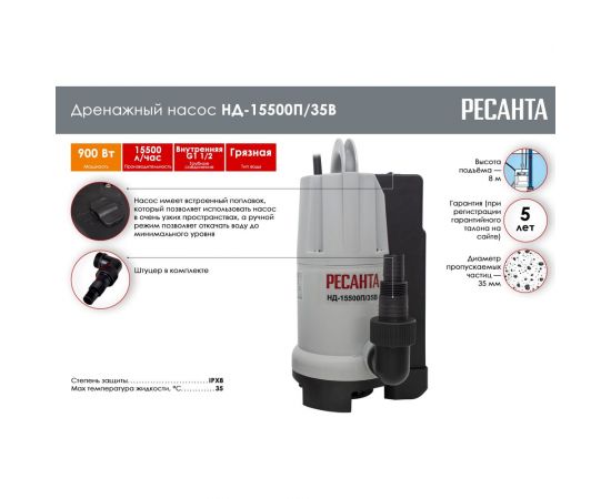 Дренажный насос Ресанта НД-15500П/35B 77/2/4 – изображение 2