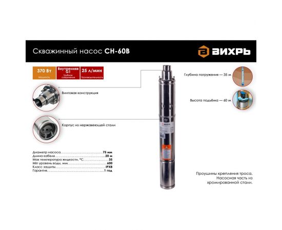 Скважинный насос Вихрь СН-60B 68/3/8 – изображение 2