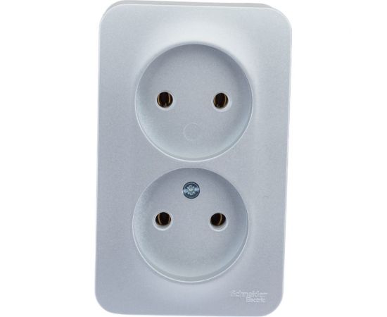 2-ая наружная розетка Schneider Electric Blanca алюминий, без заземления, без шторок, 16А, 250В SE BLNRA000213 – изображение 2