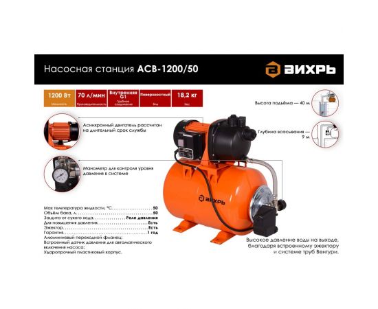 Насосная станция Вихрь АСВ -1200/50 68/1/4 – изображение 2