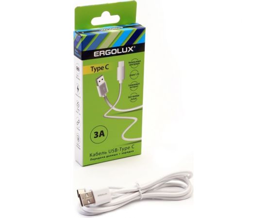 Кабель Ergolux Elx-cdc02-c01, usb-type c, 3а, 1.2м, белый, зарядка+передача данных 15095 – изображение 2