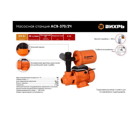 Насосная станция Вихрь АСВ-370/2Ч 68/1/8 – изображение 2