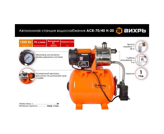 Автономная станция водоснабжения Вихрь АСВ-70/40 Н-20 68/1/17 – изображение 2