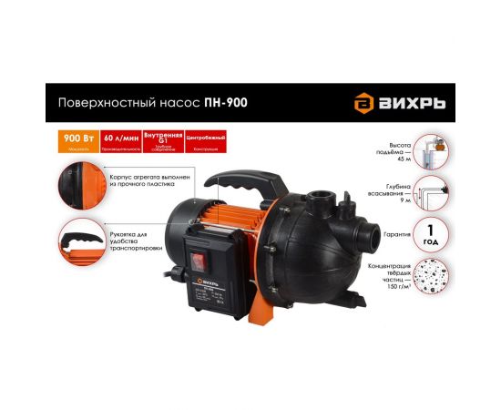 Поверхностный насос Вихрь ПН-900 68/4/2 – изображение 2