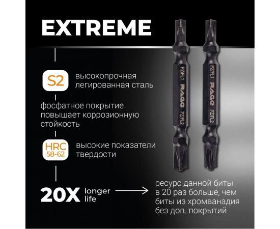Биты магнитные двухсторонние S2 PZ/FL1 x PZ/FL2, 65 мм, 2 шт rage by VIRA 554140 – изображение 5